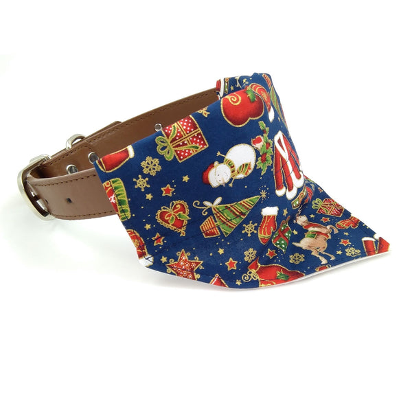 Navy blue Santa puppy neckerchief on dog collar