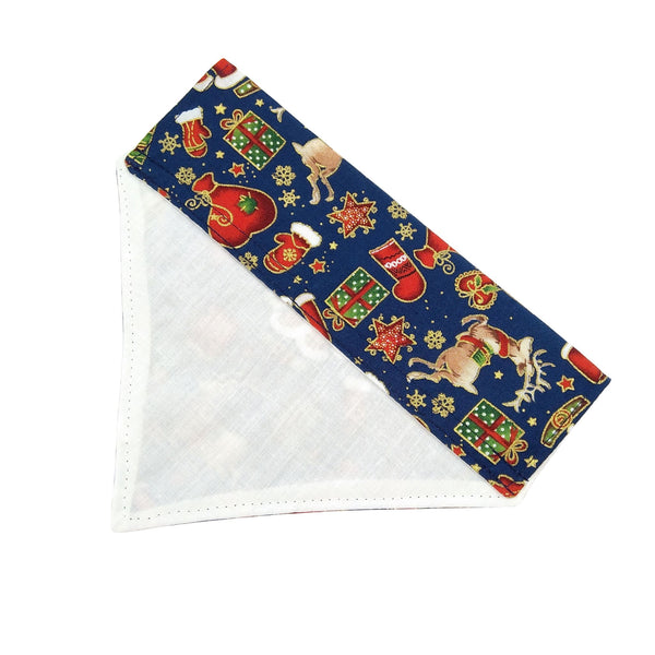 Navy blue lined Santa slip on dog bandana