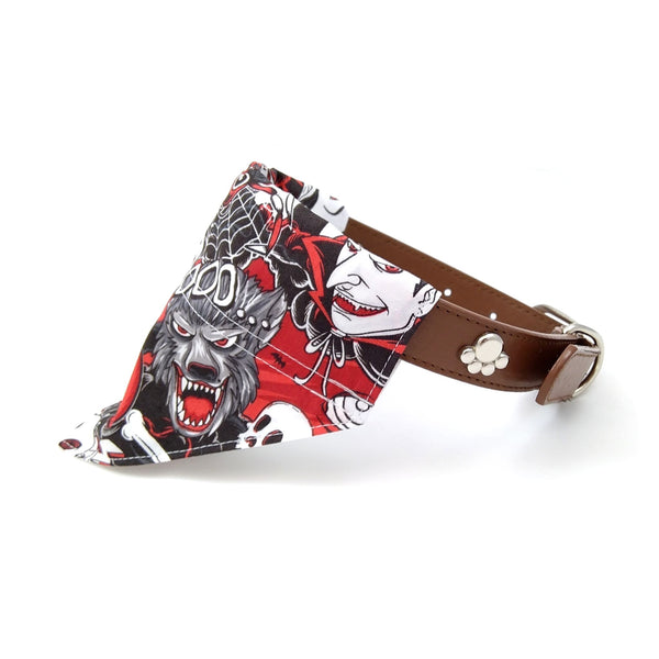 Spooky Red Halloween bandana on dog collar