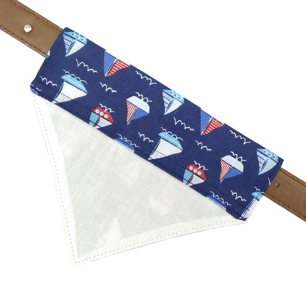 Back of boats slip on dog bandana on collar from above