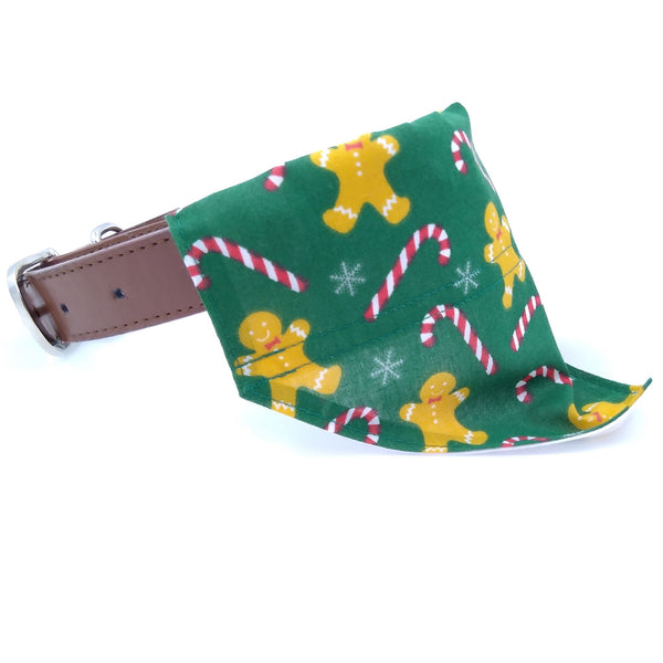 Green gingerbread man puppy neckerchief on dog collar