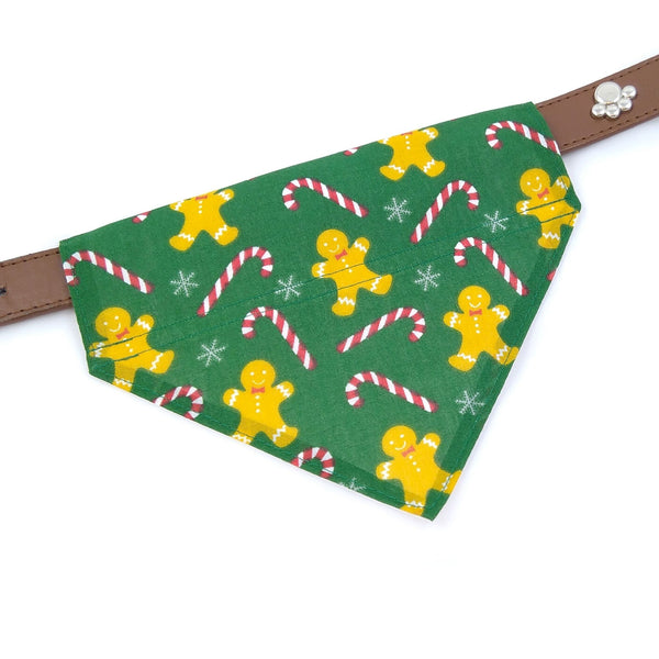 Green gingerbread man collar dog scarf