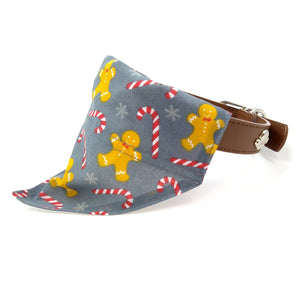 Grey gingerbread men puppy bandana on dog collar