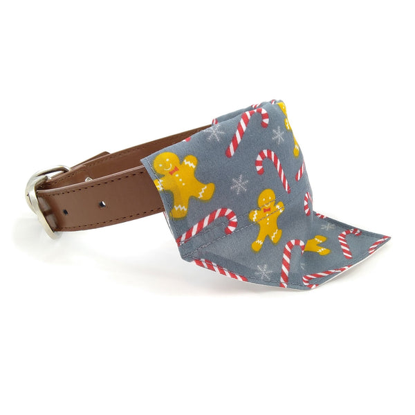 Grey gingerbread men dog bandana on collar