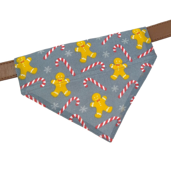 Grey collar dog bandana with gingerbread men 