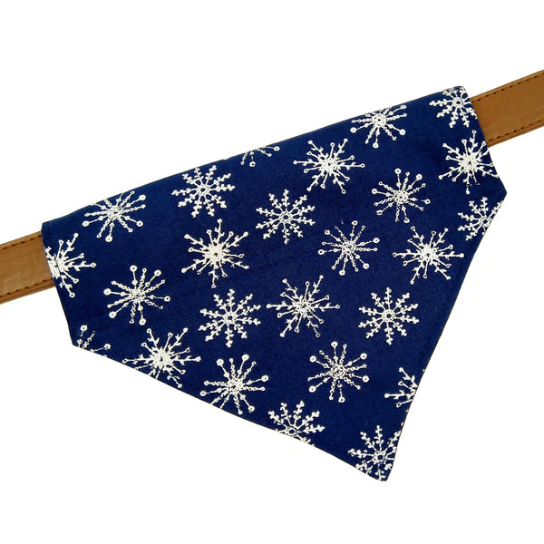 navy and silver slip on collar dog bandana