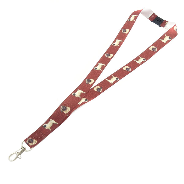 Full length maroon pug lanyard