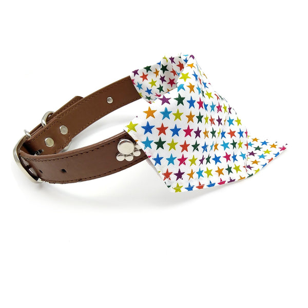 White neckerchief on dog collar from side