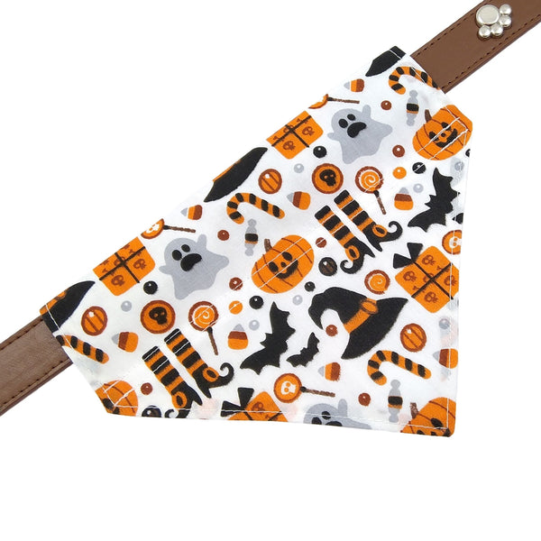 White Halloween slide on dog bandana